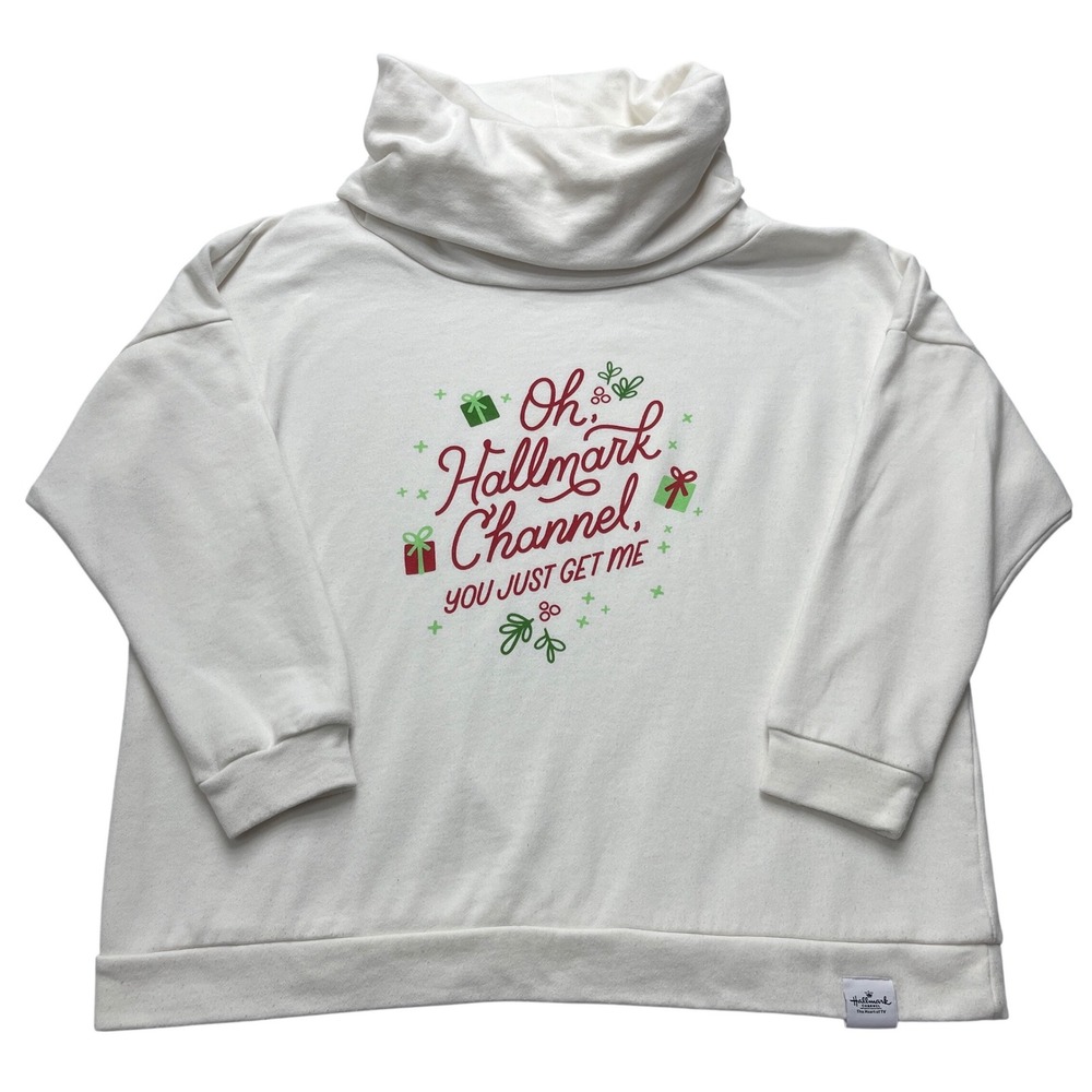 Hallmark Channel Sweatshirt Women XL White Cowl Neck Oh Hallmark You Just Get Me